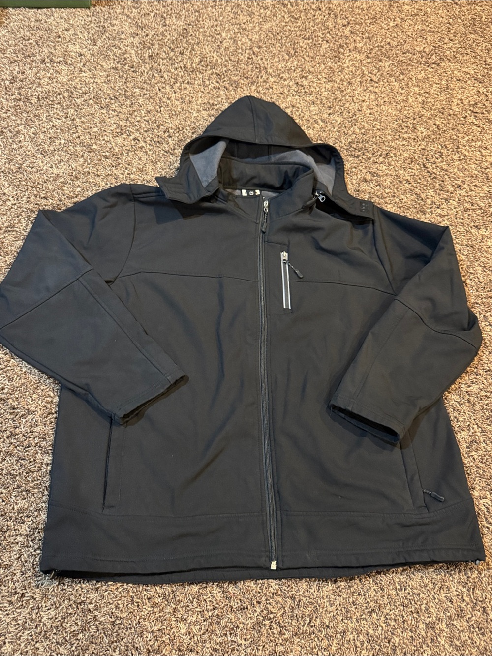 Men's Black Hooded Windbreaker Jacket - Zip Front Softshell